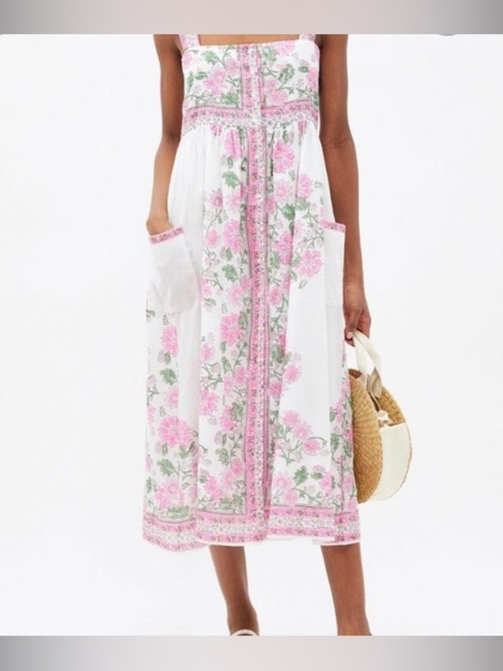 Juliet Dunn White Dress with Pink Floral Print
